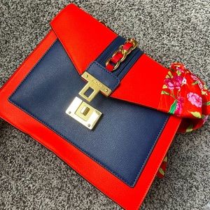 Aldo orange /navy blue handbag with scarf
